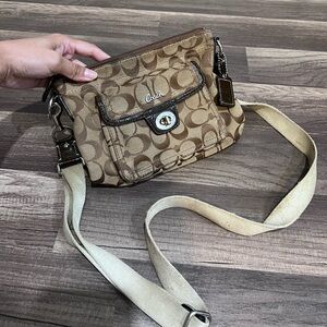 Coach Penelope Kay Canvas Signature Brown and Cream Crossbody Bag